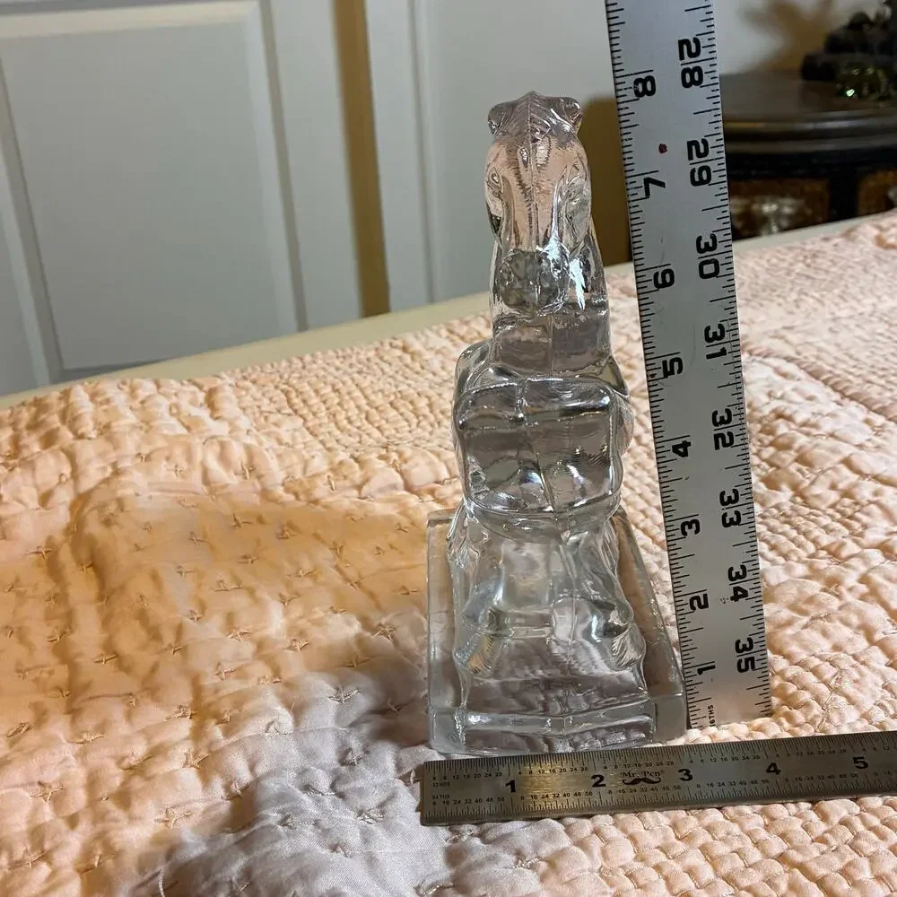 Vintage L.E. Smith Clear Glass Rearing Horse Bookend Figurine 8” Art Deco